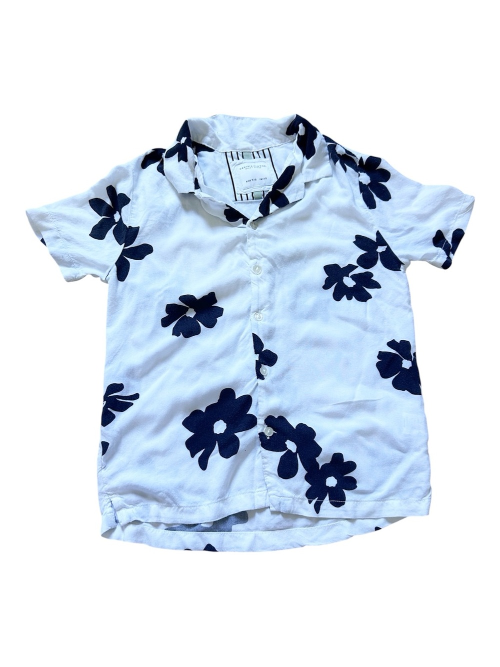 Denim & Flower White Button-Up Shirt with Black Floral Print Size 9/10